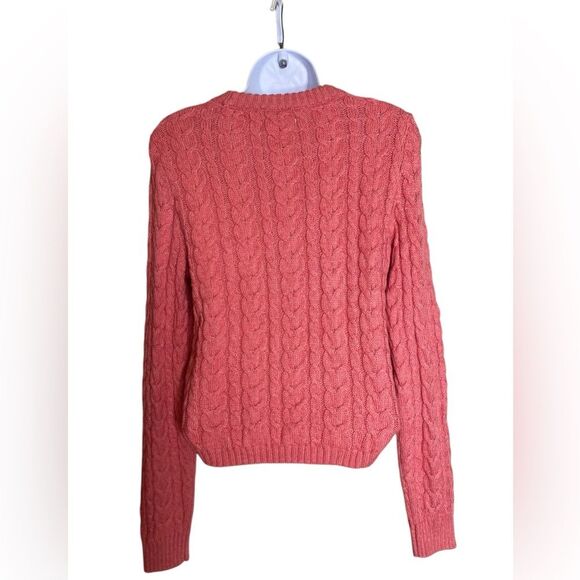 American Eagle Rose Cotton Blend Fisherman Cable Knit Sweater SZ Medium - Picture 4 of 9